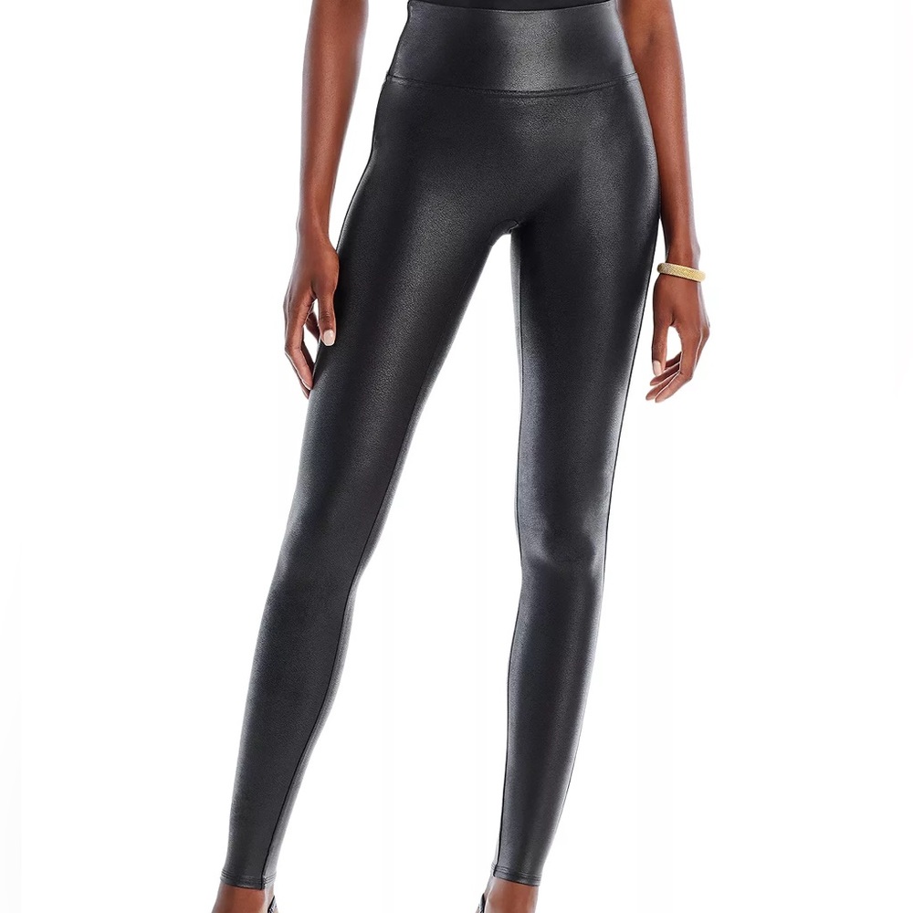 SPANX Faux Leather Leggings In Black, M Petite
